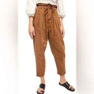 Free People Margate Pleated Trousers Paperbag Waist Pants Brown Sm